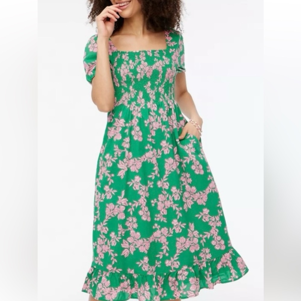 Jcrew Green/pink dress smocked